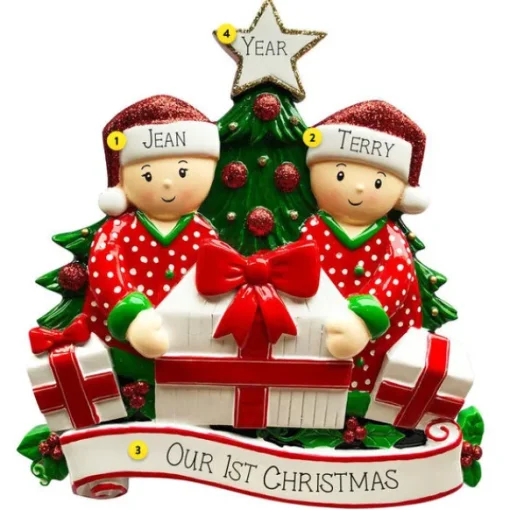 Cheap Personalized Christmas Morning Pajama Couple Of 2 Table Top Decoration Table Tops