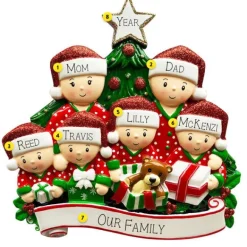 Hot Personalized Christmas Morning Pajama Family Of 6 Table Top Decoration Table Tops