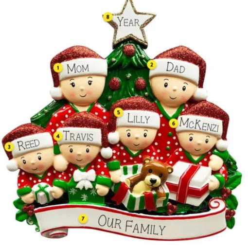 Hot Personalized Christmas Morning Pajama Family Of 6 Table Top Decoration Table Tops