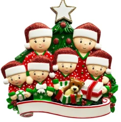 Hot Personalized Christmas Morning Pajama Family Of 6 Table Top Decoration Table Tops