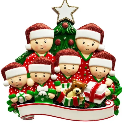 Hot Personalized Christmas Morning Pajama Family Of 6 Table Top Decoration Table Tops
