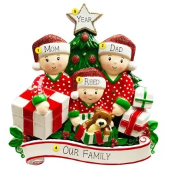 Online Personalized Christmas Morning Pajama Family Of 3 Table Top Decoration Table Tops