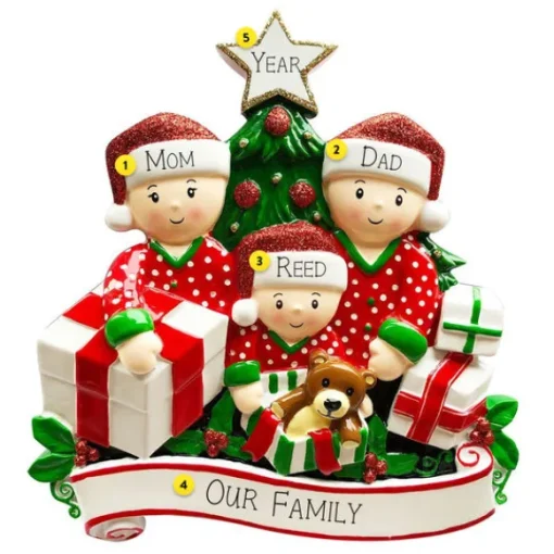Online Personalized Christmas Morning Pajama Family Of 3 Table Top Decoration Table Tops