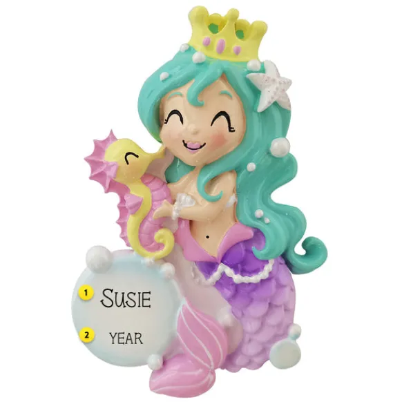 Best Sale Personalized Colorful Mermaid With Seahorse Ornament Kids