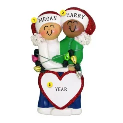 Clearance Personalized Couple Wrapped In Lights - Caucasian Female African American Male Couples