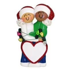 Clearance Personalized Couple Wrapped In Lights - Caucasian Female African American Male Couples