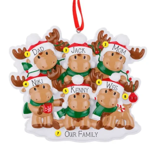 Store PolarX Personalized Cutesy Moose Family Of 6 Ornament