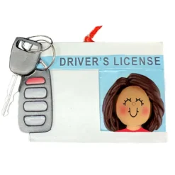 Sale Personalized Driver's License With Key Fob Ornament - Female, Brown Hair New Drivers
