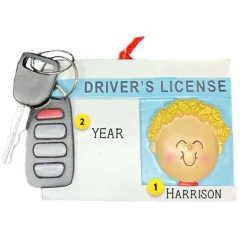 Store Personalized Driver's License With Key Fob Ornament - Male, Blonde New Drivers
