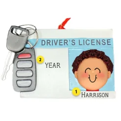 Best Sale Personalized Driver's License With Key Fob Ornament - Male, Brown Hair New Drivers