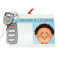 Best Sale Personalized Driver's License With Key Fob Ornament - Male, Brown Hair New Drivers