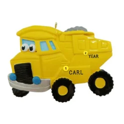 New Personalized Dump Truck With Face Ornament - Yellow Kids