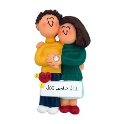 Shop Personalized Engaged Couple Ornament - Male, Brown Hair And Female, Brown Hair Engaged, Wedding, & Anniversary