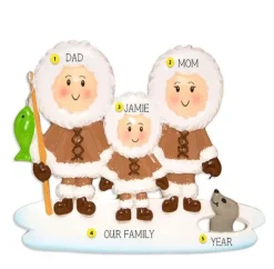 Cheap PolarX Personalized Eskimo Family Of 3 Ornament