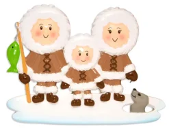 Cheap PolarX Personalized Eskimo Family Of 3 Ornament