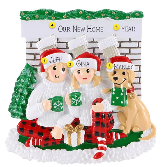 Clearance Personalized Fireplace Couple With Dog Ornament Couples