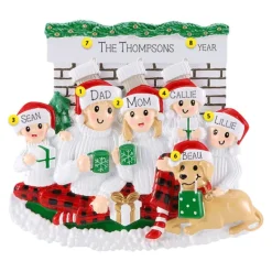 Hot PolarX Personalized Fireplace Family Of 5 With Dog Ornament