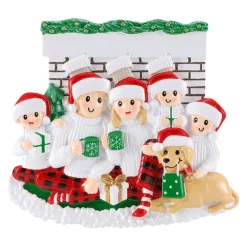 Hot PolarX Personalized Fireplace Family Of 5 With Dog Ornament