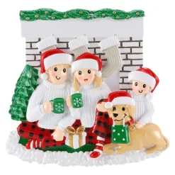 Cheap PolarX Personalized Fireplace Family Of 3 With Dog Ornament