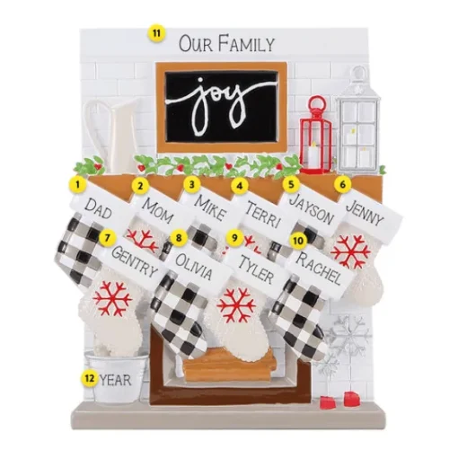Store PolarX Personalized Fireplace Mantel Family Of 10 Ornament