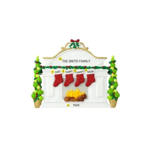 Sale Personalized Fireplace Mantel With Stockings Family Of 4 Table Top Decoration Table Tops