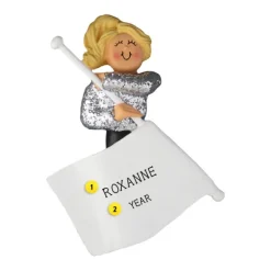 Clearance Ornament Central Personalized Flag Twirler Ornament - Female, Blonde Hair