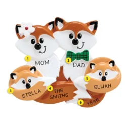 Store Rudolph & Me Personalized Fox Family Of 4 Ornament