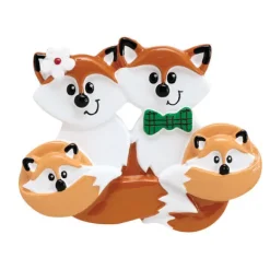 Store Rudolph & Me Personalized Fox Family Of 4 Ornament