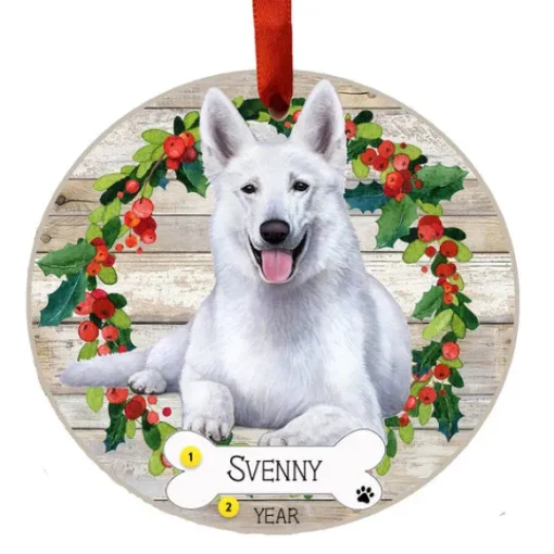 Clearance E & S Imports Personalized German Shepherd Ornament - White