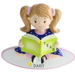 New Personalized Girl Reading A Book Ornament Growing Up