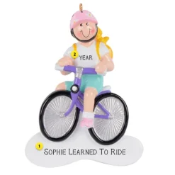 Hot Rudolph & Me Personalized Girl Riding Bike Ornament - Blonde
