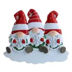 New PolarX Personalized Gnome Family Of 3 Ornament With Snowflakes