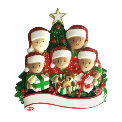 Outlet PolarX Personalized Interracial Family Of 5 Opening Presents Ornament