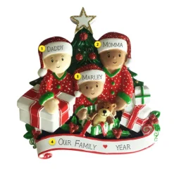 Best Sale PolarX Personalized Interracial Family Of 3 Opening Presents Ornament