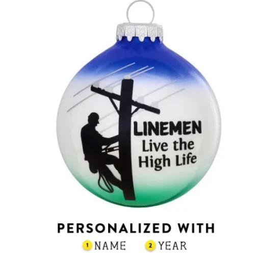 Clearance Bronners Personalized Linemen Glass Bulb Ornament