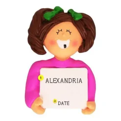 Best Personalized Lost Tooth Ornament - Female, Brown Hair Growing Up