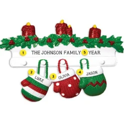 Cheap PolarX Personalized Mitten Family Of 3 Ornament