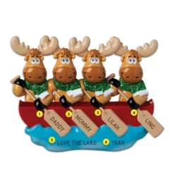 Flash Sale PolarX Personalized Moose Family Of 4 In Canoe Ornament
