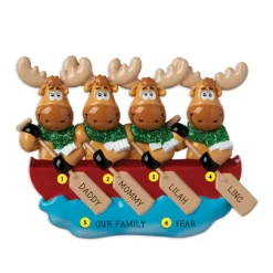 Flash Sale PolarX Personalized Moose Family Of 4 In Canoe Ornament
