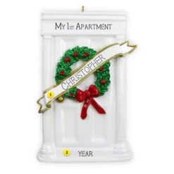 Store Personalized My 1St Apartment Christmas Decorated Door Ornament Home & Housewarming