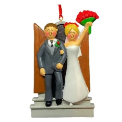 Online Personalized Newlyweds Couple Ornament - Male, Brown Hair And Female, Blonde Hair Engaged, Wedding, & Anniversary