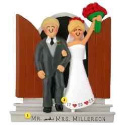 Sale Personalized Newlyweds Couple Ornament - Male, Blonde Hair And Female, Blonde Hair Engaged, Wedding, & Anniversary