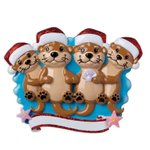Store PolarX Personalized Otter Family Of 4 Ornament