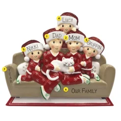 Fashion PolarX Personalized Pajama Family Of 5 With A Cat Ornament