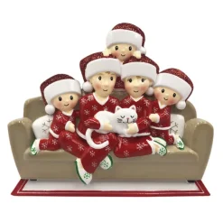 Fashion PolarX Personalized Pajama Family Of 5 With A Cat Ornament