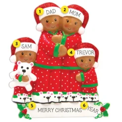 Cheap PolarX Personalized Pajama Family Of 4 Ornament-African American
