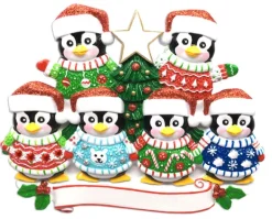 Best Sale PolarX Personalized Penguin Family Of 6 Ugly Sweater Ornament