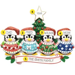 Store PolarX Personalized Penguin Family Of 4 Ugly Sweater Ornament