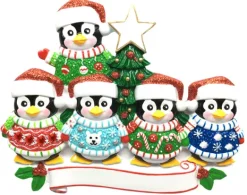 Best Sale PolarX Personalized Penguin Family Of 5 Ugly Sweater Ornament