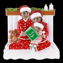 Discount PolarX Personalized Reading In Bed Family Of 3 Ornament - African American